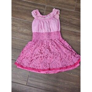 Guess Girls Pink Lace Dress Size 10 12 Floral Overlay Sleeveless Party Easter